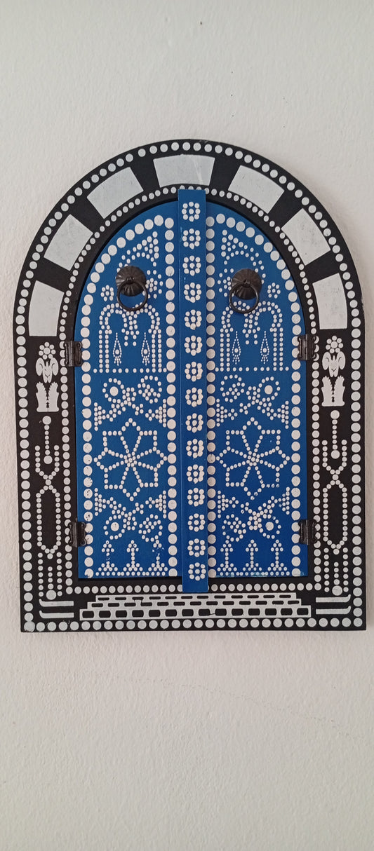 spiegel met deurtjes blauw